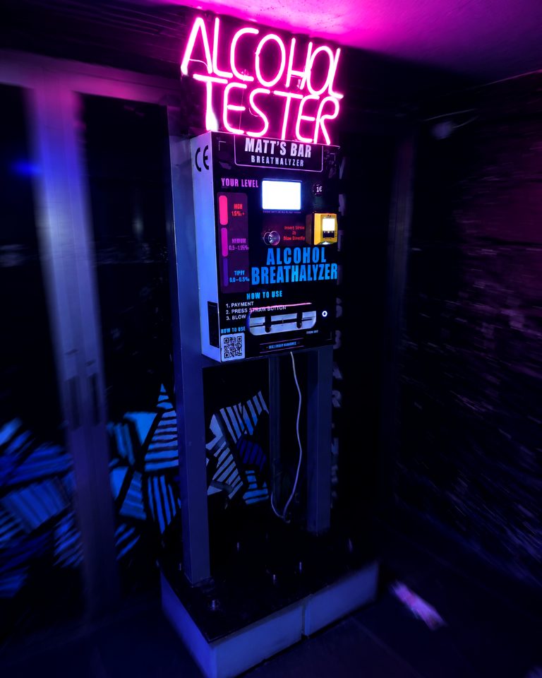 Breathly alcohol tester station installed at a bar